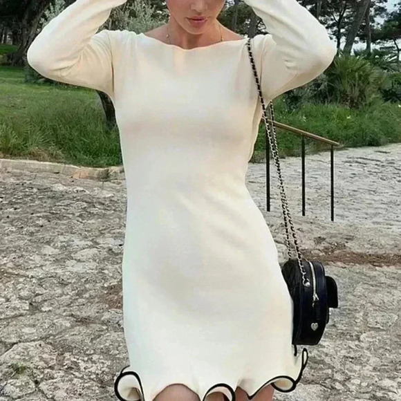 Apricot Elegant Women's Fashion Long Sleeves Ruffle Bodycon Dress - Picture 3 of 5